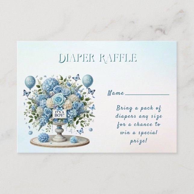 Blue White Floral Vase Baby Shower Enclosure Card (Front)
