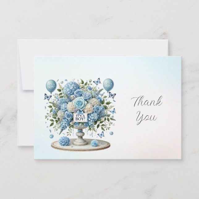 Blue White Floral Vase Thank You Card (Front)