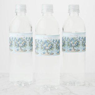 Blue White Floral Vase Water Bottle Label