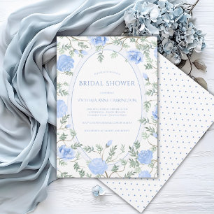 Blue & White Floral Vintage Bridal Shower Invitation