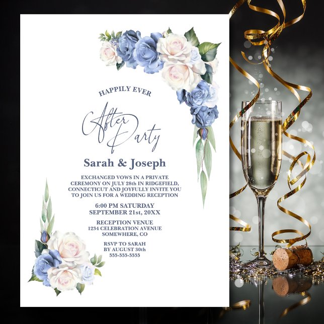 Blue White Floral Wedding After Party Invitation (Creator Uploaded)