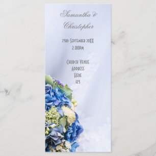 Blue White floral wedding church wedding program