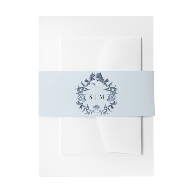 Blue White Floral Wildflower Wreath Wedding Invitation Belly Band (Front Example)