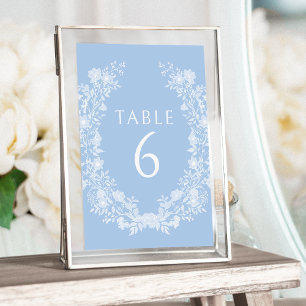 Blue white floral wreath rustic classic wedding table number