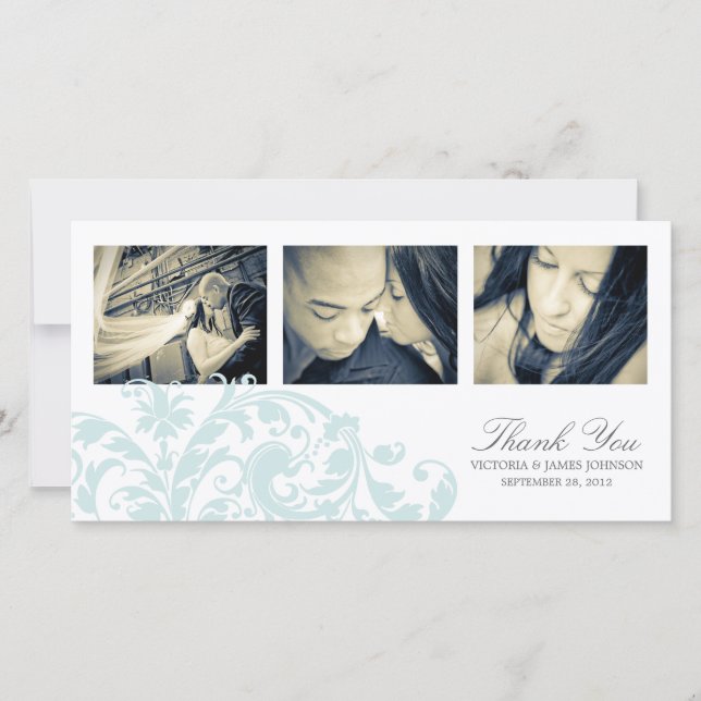 BLUE & WHITE FLOURISH | WEDDING THANK YOU CARD (Front)