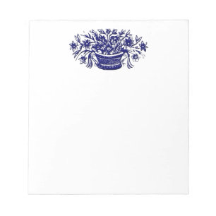 Blue White Flower Basket Notepad