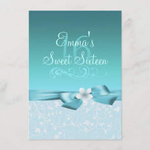 Blue/White Flower & Bow Birthday Invite