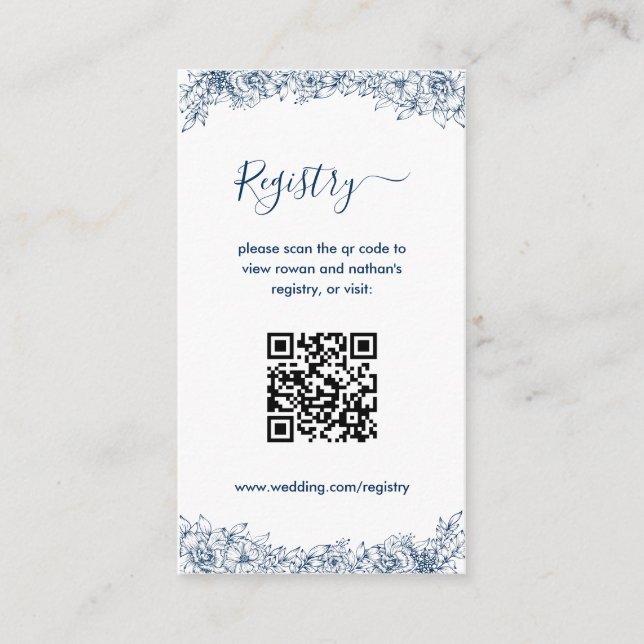 Blue White Flower Elegant Enclosure Card (Front)