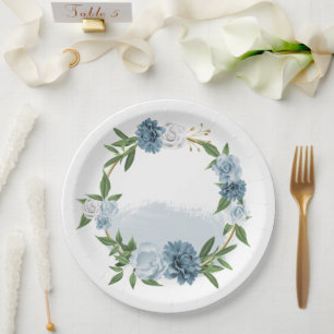 blue & white flowers botanical paper plate