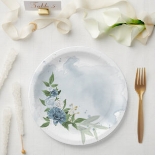 blue & white flowers botanical  paper plate