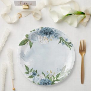 blue & white flowers botanical paper plate