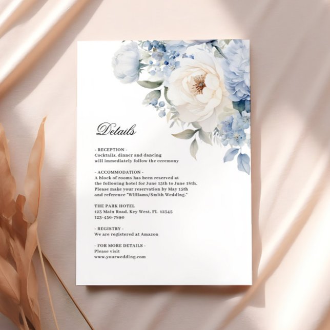 Blue & White Flowers | Botanical Wedding Details Enclosure Card (Creator Uploaded)