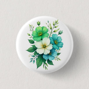 Blue White Flowers Bouquet-57453 1 Inch Round Button