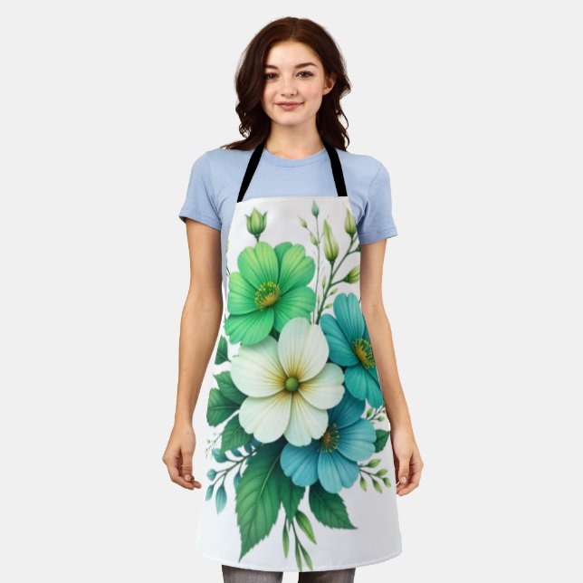 Blue White Flowers Bouquet-57453 Apron (Worn)