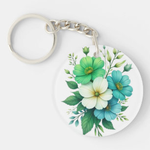 Blue White Flowers Bouquet-57453 Keychain