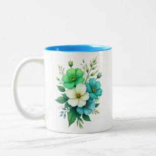 Blue White Flowers Bouquet-57453 Two-Tone Coffee Mug