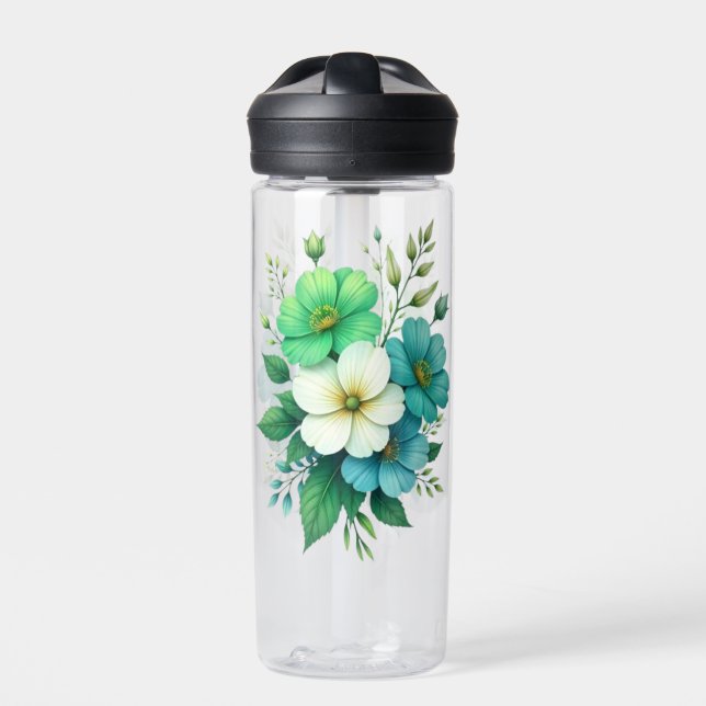 Blue White Flowers Bouquet-57453 Water Bottle (Front)