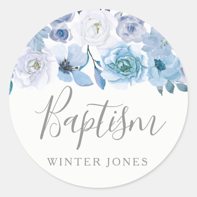 Blue White Flowers Boy or girl Baptism Favour Seal (Front)