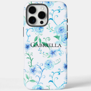Blue White Flowers   iPhone 16 Pro Max Case