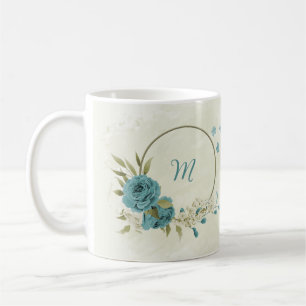 blue white flowers greenery coffee mug