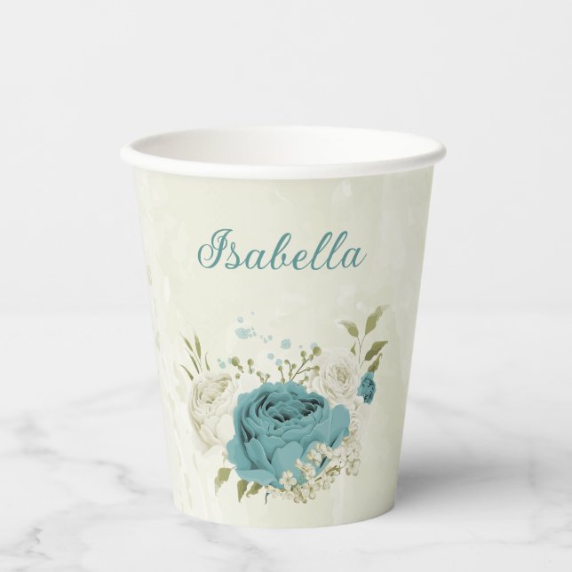 blue white flowers greenery  paper cups (Front)