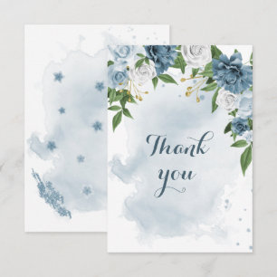 blue & white flowers greenery thank you card