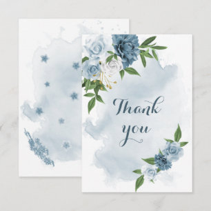 blue & white flowers greenery thank you card
