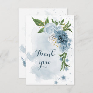 blue & white flowers greenery thank you card