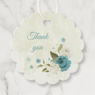blue white flowers greenery wedding favour tags