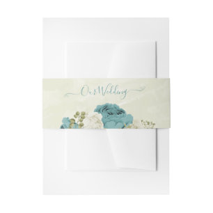 blue white flowers greenery wedding invitation belly band