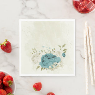 blue white flowers greenery wedding napkin