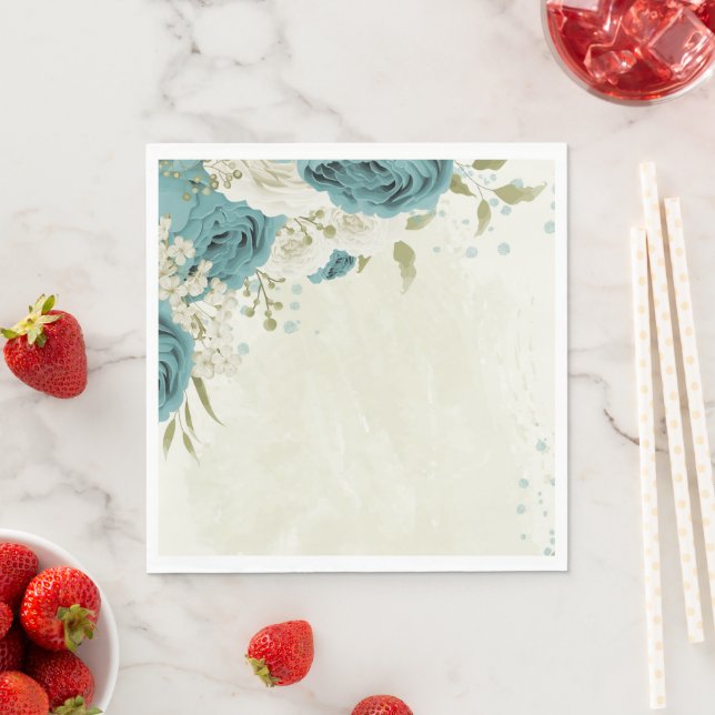 blue white flowers greenery wedding napkin (Insitu)