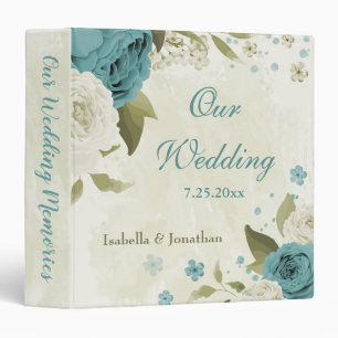 blue white flowers greenery wedding photo album binder