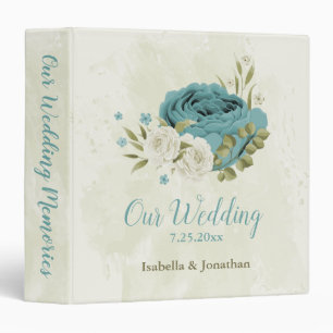 blue white flowers greenery wedding photo album binder