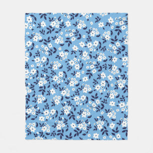 Blue, White Flowers: Vintage Fleece Blanket