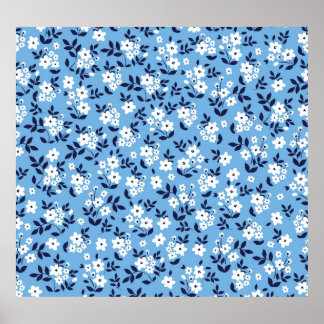 Blue, White Flowers: Vintage Poster