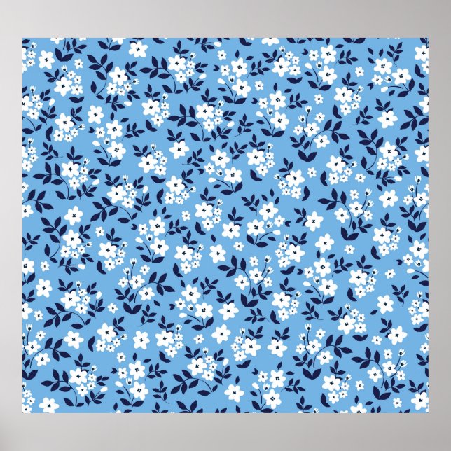 Blue, White Flowers: Vintage Poster (Front)