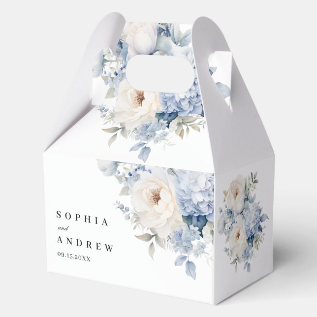 Blue & White Flowers Wedding Favor Box (Front)