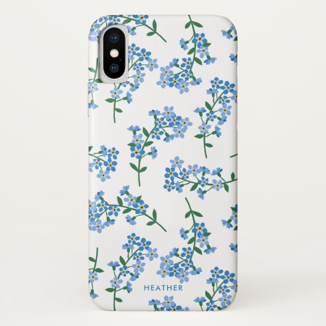 Blue White Forget Me Not Floral Pattern Case-Mate iPhone Case (Back)
