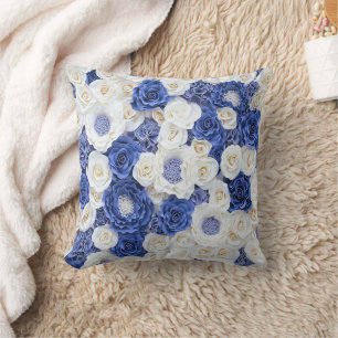 Blue White Fowers Elegant Girly Throw Pillow