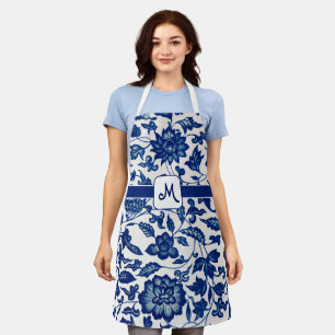 Blue White French Country All Over Print Apron