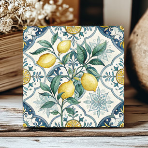 Blue White French Country Lemon Pattern Tile