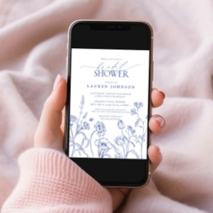 Blue & White Garden Flowers Bridal Shower Invitation