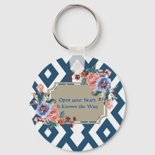 Blue/White Geometric Design Floral Key chain