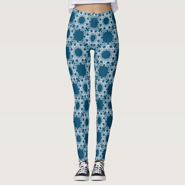 Blue_White Geometric Designed Leggings by Joya Eve (Front)