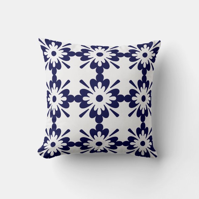 Blue & White | Geometric Pattern | Hampton Style Throw Pillow (Front)