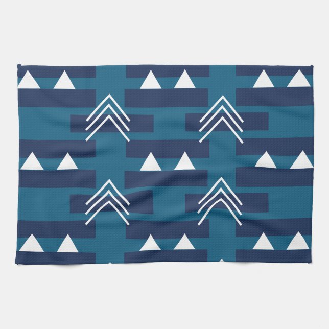 Blue White Geometric Pattern Modern Decor Kitchen Towel (Horizontal)