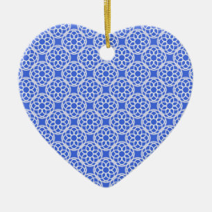 Blue White Geometric Seamless Pattern Ceramic Ornament