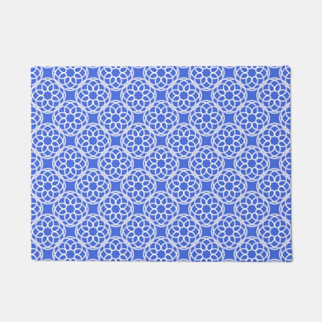 Blue White Geometric Seamless Pattern Doormat (Front)