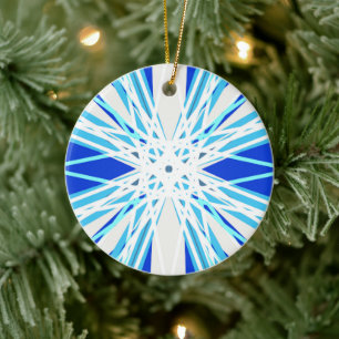 Blue White Geometric Snowflake Tree Festive Gift Ceramic Ornament